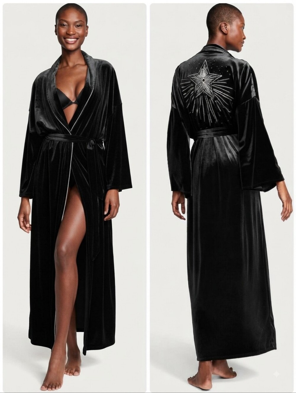 NEW Victorias Secret Very Sexy Starstruck Velvet Embellished Long Robe Size XS/S